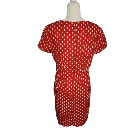 VINTAGE 90s dress red polka dot short sleeve sheath M - Picture 3 of 10